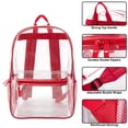 thumbnail image 3 of Clear Transparent Heavy Duty Waterproof Stadium Approved Unisex Backpack with Colored Trim and Mesh Side Pockets in Red, 3 of 9