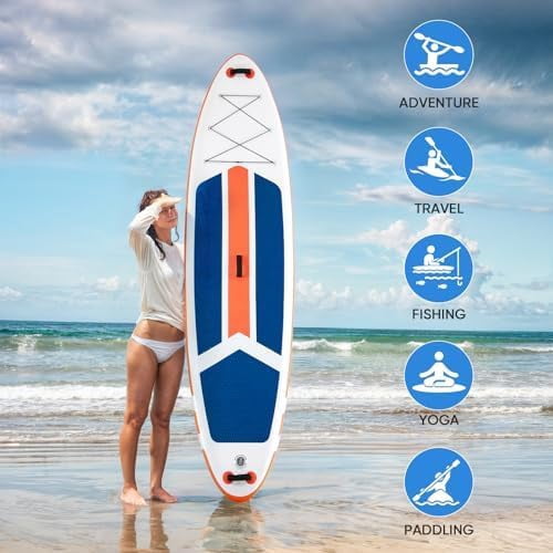 Nextay 10'5" Inflatable Stand Up Paddle Boards with Paddle Leash Pump Repair Kit and Carry Backpack Versatile for Beginners and Experts Great for Lakes and Oceans, Blue Orange