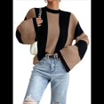 thumbnail image 3 of Suéter de Punto con Cuello Alto y Mangas Acampanadas con Bloques de Color para Mujer Caqui S, 3 of 9