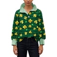 thumbnail image 5 of St. Patrick's Day Hoodie for Women Classic Plaid Pattern Ribbed Collared Button Placket Long Sleeve Loose Fit Festive Holiday Graphic Top, 5 of 6