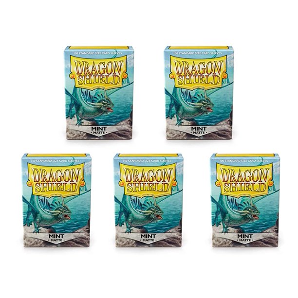 Paquete de 5 fundas para tarjetas de tamaño estándar de 100 unidades Dragon Shield Matte Mint