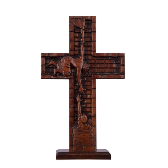 YAYAJAJU Handmade Wooden Wall Cross, Jesus Redemption Catholic Hanging Antique Crucifix Decor Art, Christians Spiritual Religious Gifts Christmas Church Prayer Decoration (10in)