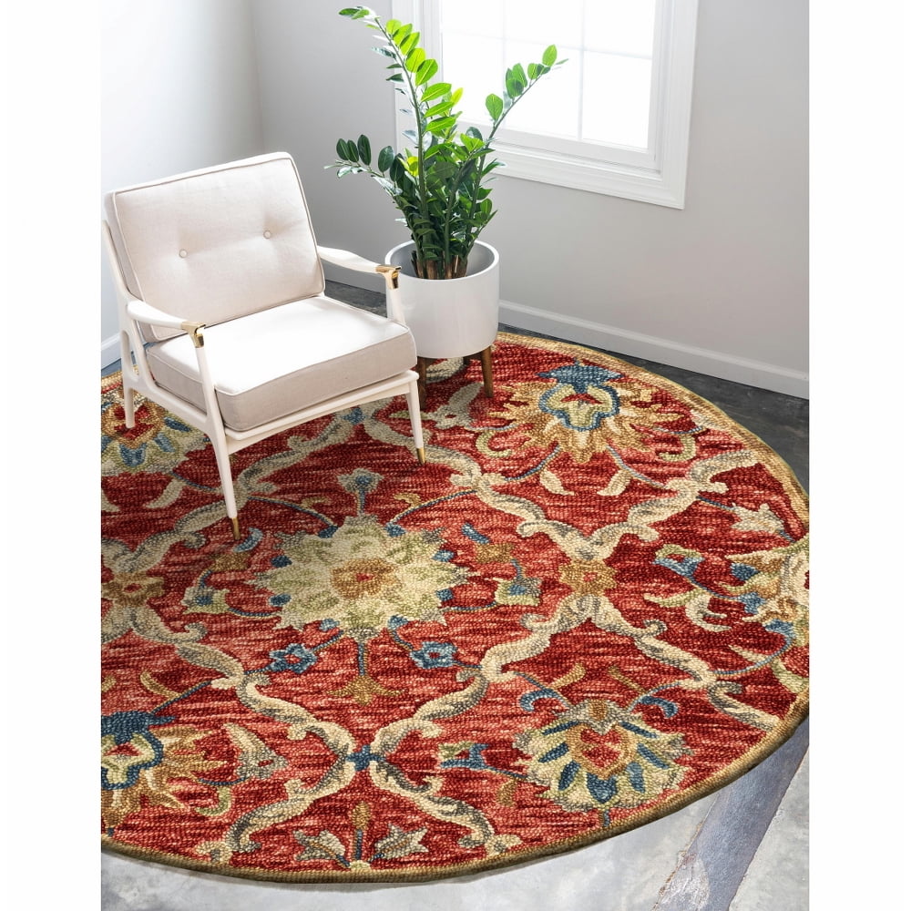 LR Home Dazzle Floral Diamond Red 6 ft Indoor Round Area Rug Walmart