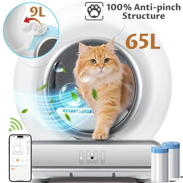 Self-Cleaning Cat Litter Box, Automatic Litter Box with APP Remote Control & Health Monitoring, Safety Sensors & Deodorizing System, 18LBS Weight Capacity, Litter Box for Multi-Cat