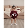 thumbnail image 4 of Gzhioc Infant Baby Girl Christmas Fall Romper 0 3 6 12 18 Months Letter Embroidery Long Sleeve Velvet Romper Bow Headband 2 Piece Set, 4 of 9