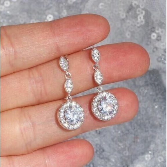 3.50Ct Round Cut Moissanite Drop & Dangle Stud Earrings White Gold Plated Silver