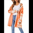 thumbnail image 3 of Cárdigan de Punto Extragrande de Larga con Estampado de Colores Contrastantes para Mujer. Naranja S, 3 of 5