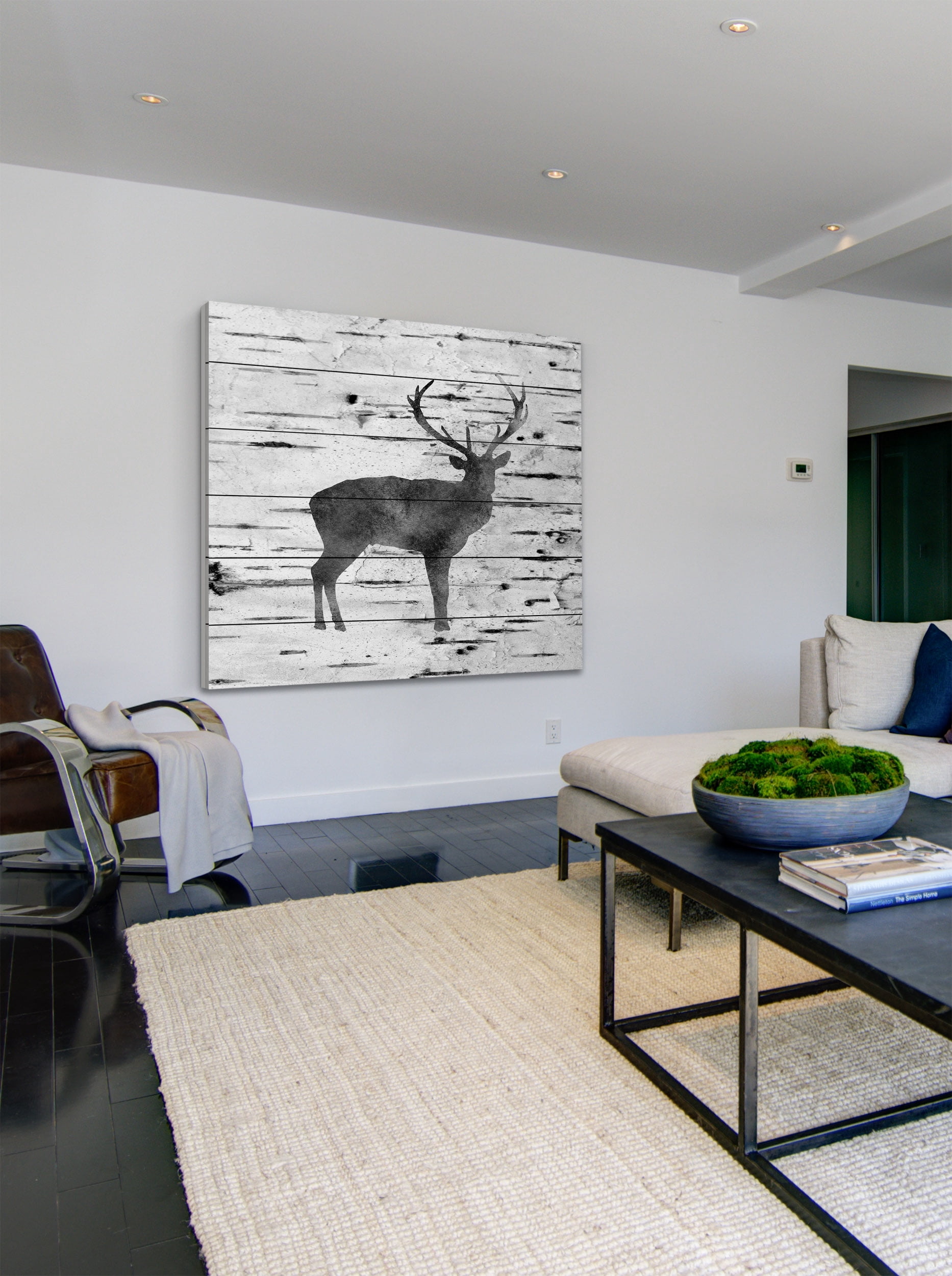 "Deer Birch Bark" Painting Print on White Wood