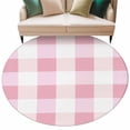 thumbnail image 2 of Pink Plaid Large Round Rug 8 FT, Non Slip Living Room Area Carpet, Spring Farmhouse Buffalo Checkered Washable Soft Circle Rug Non-Shedding Floor Carpet for Bedroom Office Dining Room, 2 of 9