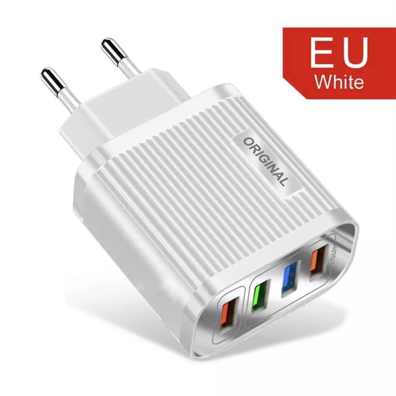 New Universal Mobile Phone Chargers US/EU Adapter 4 Port Plug USB Charger WHITE EU PLUG