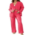 thumbnail image 3 of Women‘s Lounge Set  Textured Solid Color Long Sleeve Shirts Tops and Pants, 3 of 9