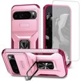 thumbnail image 1 of KOMI for Google Pixel 8A Case with Tempered Glass Screen Protector and Camera Lens Cover,Rotated Ring Stable Kickstand,Heavy Duty Shockproof Protective Phone Cover Pink, 1 of 5