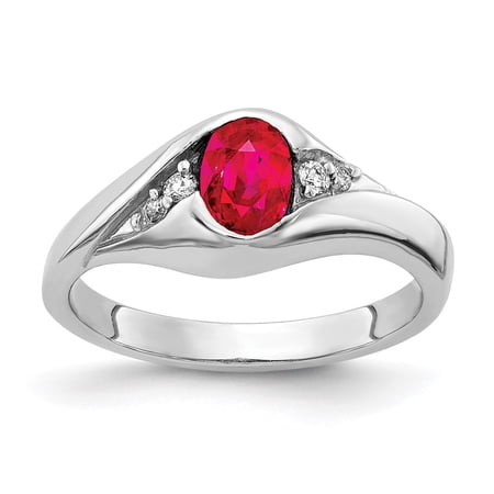 14k White Gold Ring Gemstone Womens Diamond 0.058 ct 0.6 6x4mm Oval Ruby AA