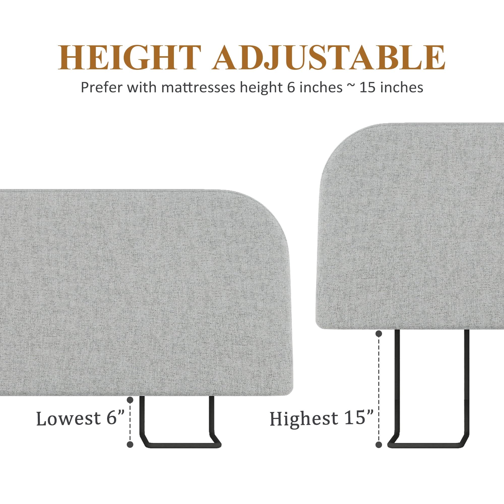 Furpopup Queen Size Headboard Only No-Assembly Upholstered Headboard, Queen Size Linen Fabric Modern Style Headboards Extra-Thick- Light Gray