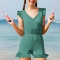 thumbnail image 4 of ameIAEA Girls Ruffle Sleeve Swimsuits V Neck Solid Color Beach Jumpsuits with Pockets 7-16 Years, 4 of 7