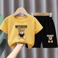 thumbnail image 2 of FRSASU 2 Piece Kids Cotton Cute Graphic Short Sleeve Outfit Set Breathable T-Shirt and Shorts Set for Daily Wear Yellow, 2 of 5