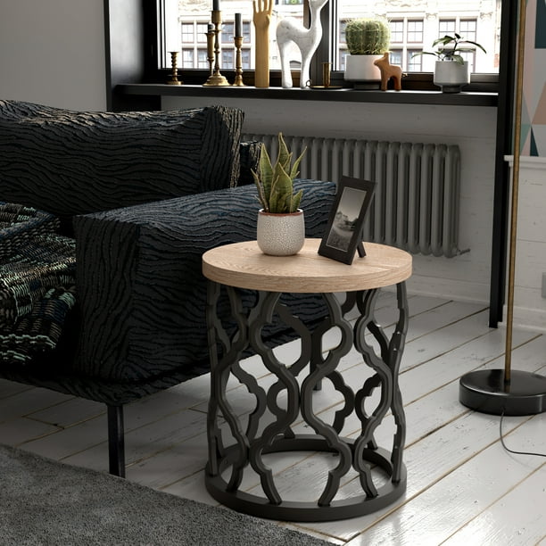 COZAYH Rustic End Table, Distressed Wood Top Side Table with Curved