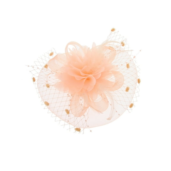Chic Headwear Satin Flower Mesh Veil Fascinator - Peach