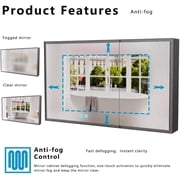 Mirror Medicine Cabinet with Storage,White led Lighted Bathroom Mirror Anti Fog smart Medicine Cabinet,wall Mounted Bathroom Mirror Cabinet,35.4 * 23.6 Two Door Aluminum Cabinet,Black