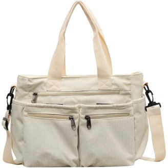 Women's Canvas Tote Bag With Zip Top & Multi Pockets - Large Travel Handbag, Crossbody & Shoulder Bag