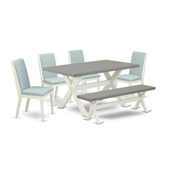 East West Furniture X-Style 6-piece Wood Dining Set in White/Cement