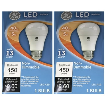 GE 61968 LED A19 40 watt equivalent Daylight LED Light Bulb (2 pack)