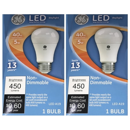 GE 61968 LED A19 40 watt equivalent Daylight LED Light Bulb (2 pack)