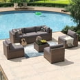 thumbnail image 2 of Aoxun 7 Piece Patio Furniture Set Wicker Rattan Patio Conversation Set Outdoor Sectional Sofa Set with Coffee Table and 4” Thickened Cushions, Gray(Waterproof Cover Included), 2 of 8
