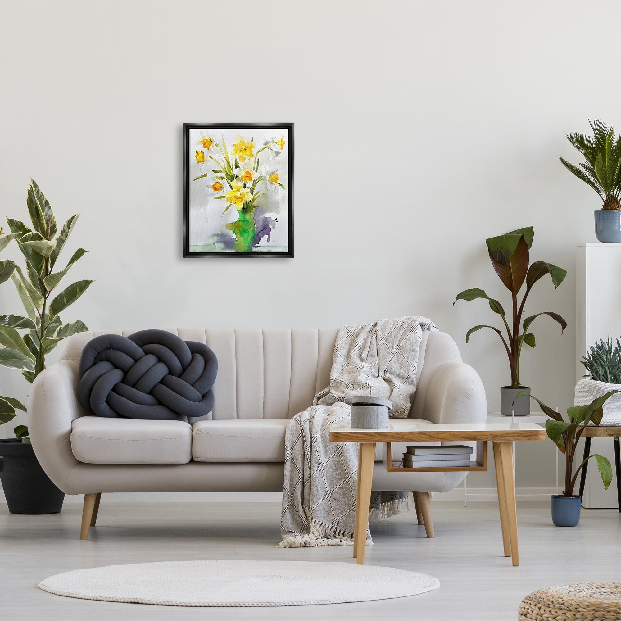 Stupell Industries Modern Daffodils Vase Botanical & Floral Painting Black Floater Framed Art Print Wall Art, 17 x 21