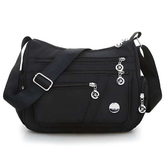 LAMIRO Women Multi Pockets Crossbody Bag Waterproof Nylon Single Shoulder Bag Travel Purses Handbags, Black