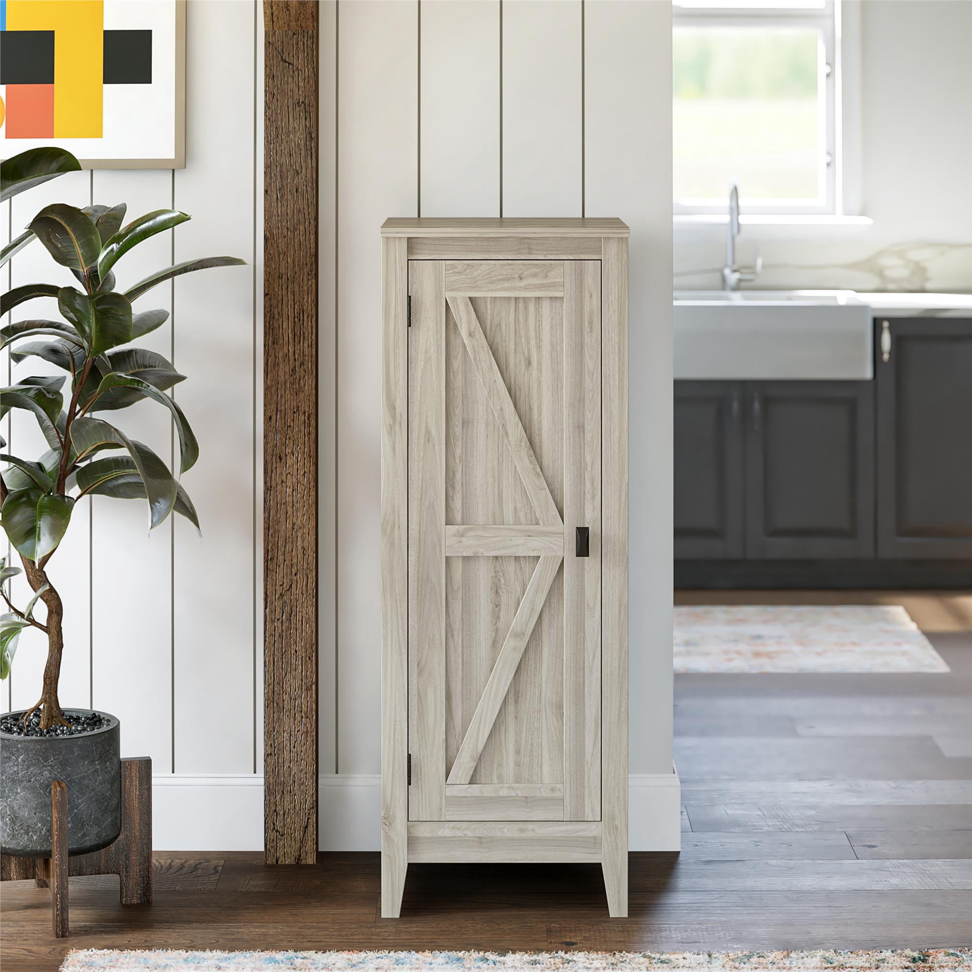 Woven Paths Scandi Farmhouse Storage Cabinet, Light Walnut