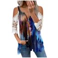 thumbnail image 1 of Elegante mujer casual cremallera cuello impresión blusa encaje manga corta camiseta verano Tops OAVQHLG3B Store  lin121212, 1 of 5