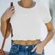thumbnail image 4 of Camiseta corta de manga corta con cuello redondo para mujer, ajustada, informal, cómoda, de verano, para uso diario, 4 of 6