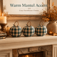 thumbnail image 3 of Vintage Fabric Apple Decor, 3-Piece Stuffed Cotton Apple Ornaments, Green Gingham Farmhouse Table Centerpiece, Hanging Fall Christmas Home Decor for Mantel, Shelf, Dining Room, 3 of 7