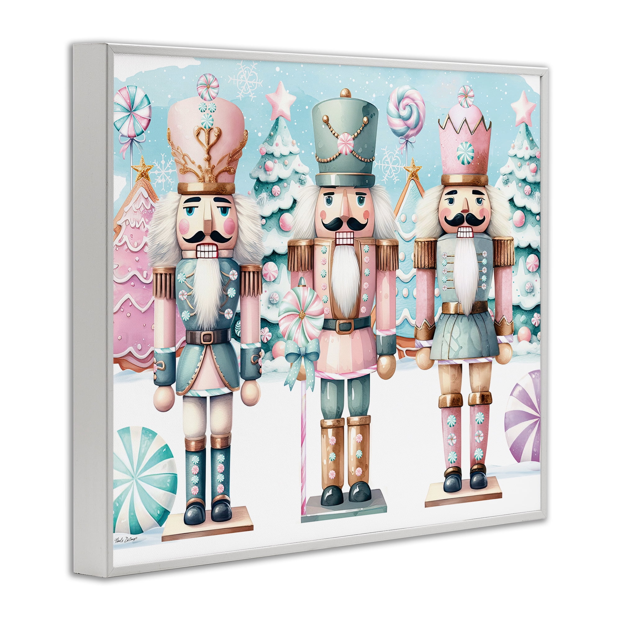 Stupell Industries Pastel Nutcracker Trio Holiday Painting White Framed Art Print Wall Art, 30 x 24