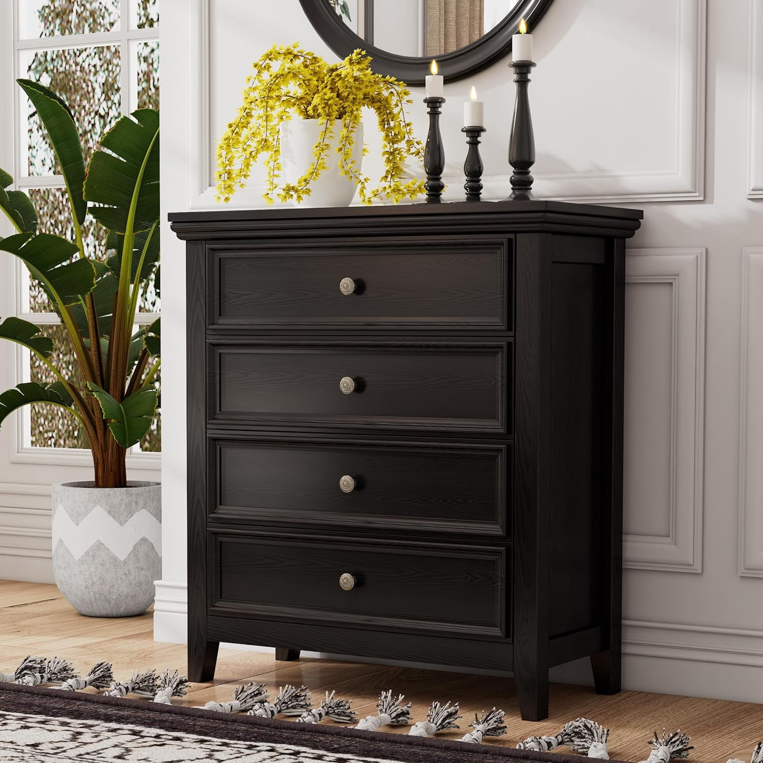 BOSHIRO 4-Drawer Modern Dresser for Bedroom, Tall Storage Chest Organizer with Sleek Black Finish