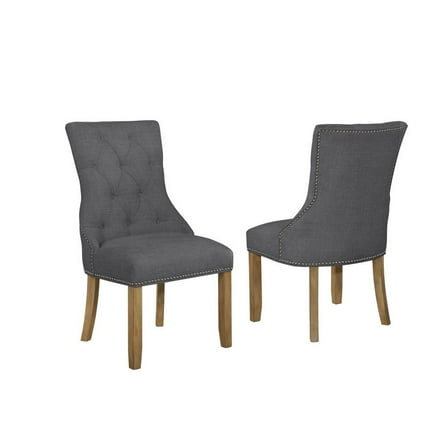 Dark Gray Linen Fabric Dining Chairs with Rustic Oak Wood (Set of 2)