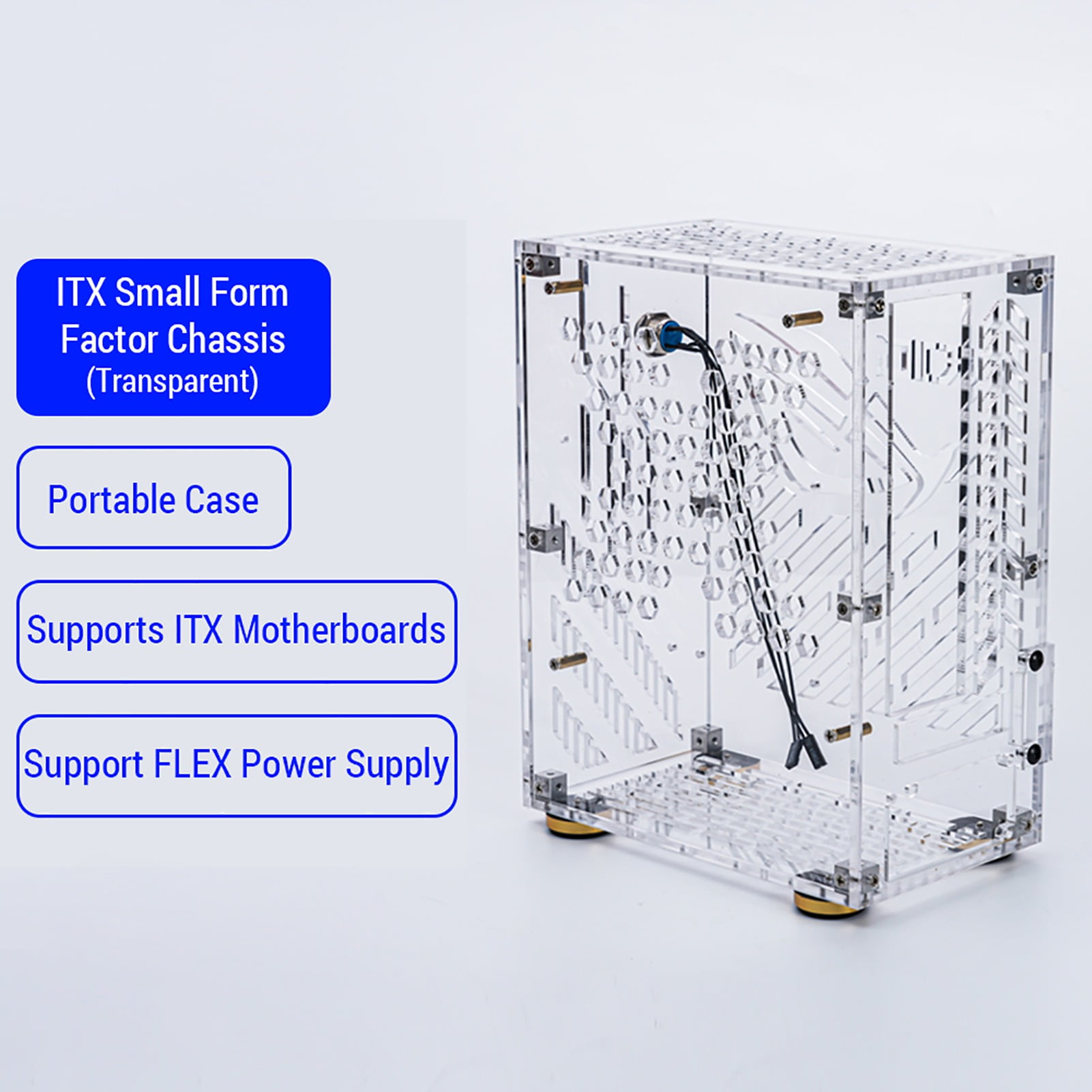Pc Portable Small Computer Case Plexiglass Shell Compact PC Case Desktop PC Case Mini-ITX Motherboard  Power Supply