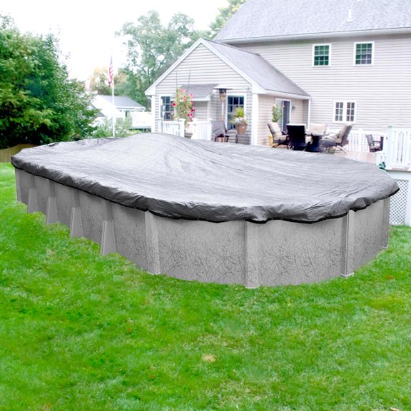 Pool Mate 15 Year Extra-Large Mesh Platinum Silver Oval Winter Pool Cover, 18 x 40 ft. Pool
