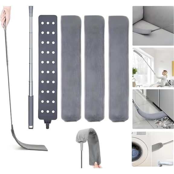 Retractable Gap Dust Cleaner Cleaning Tools with 3 Microfiber Dusting Cloths Long Handle 100 inches Washable and Retractable Duster Brush for Cleaning Under Appliances Furniture Couch Fridge