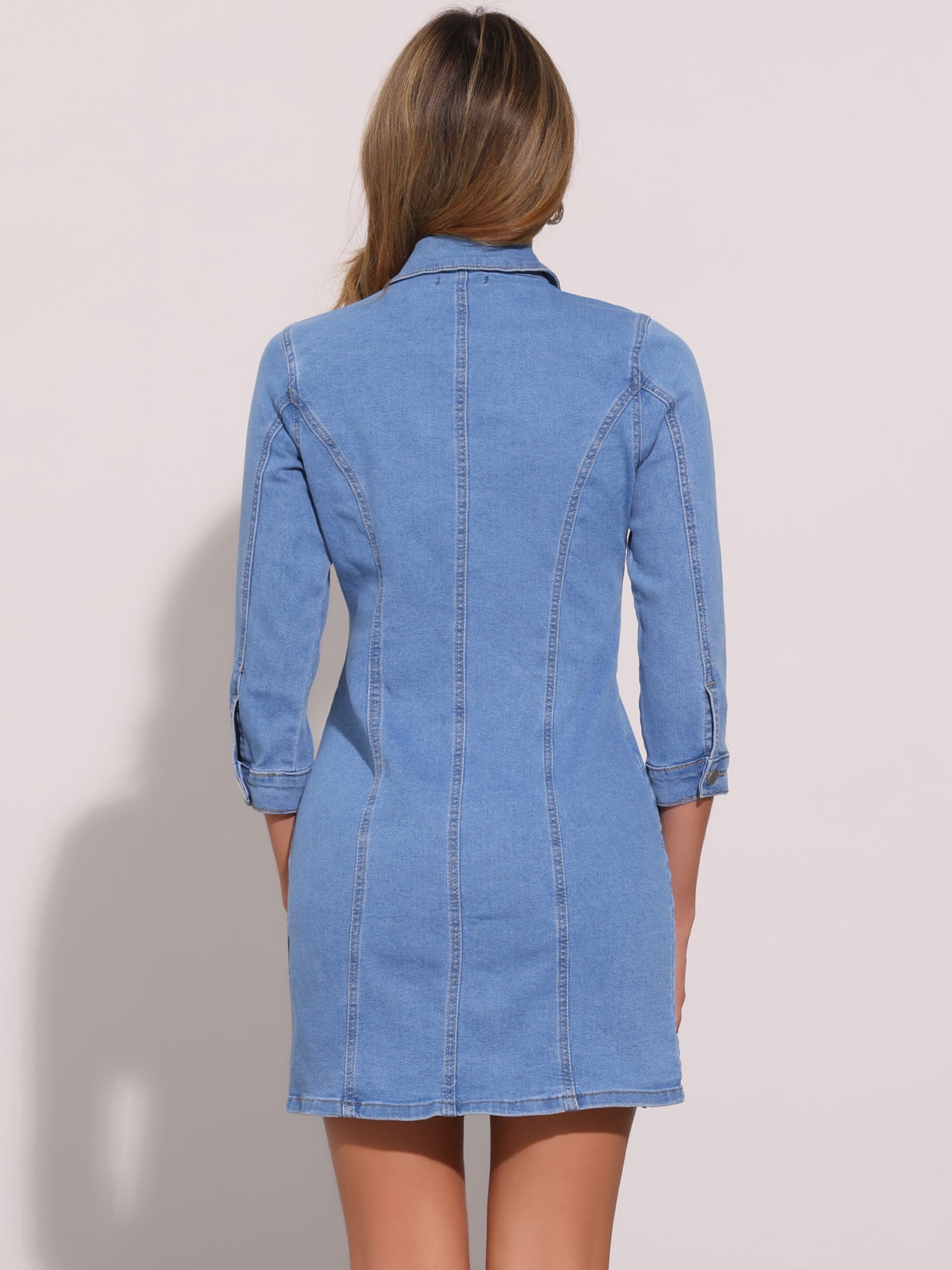 DARING DIVA 3/4 Sleeve Button Down Denim Shirt Dress S Blue