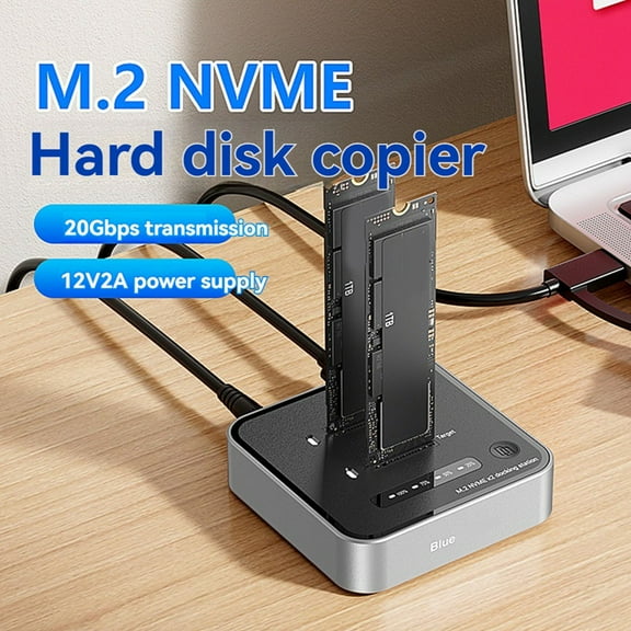 M2 20Gbps Two Bay SSD Docking Station Dual Bay Offline USB C to NVME PCiE Docking Station Offine Clone SSD Dock US Plug,1 x NVME PCIE Dock 1 x adapter