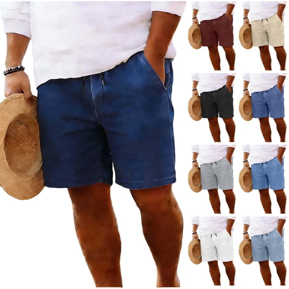 Vhkiploz Plus Size Summer Board Shorts for Men's Drawstring Wide Leg Bermuda Shorts Solid Color Elastic Beachwear with Side Pockets, S-4XL