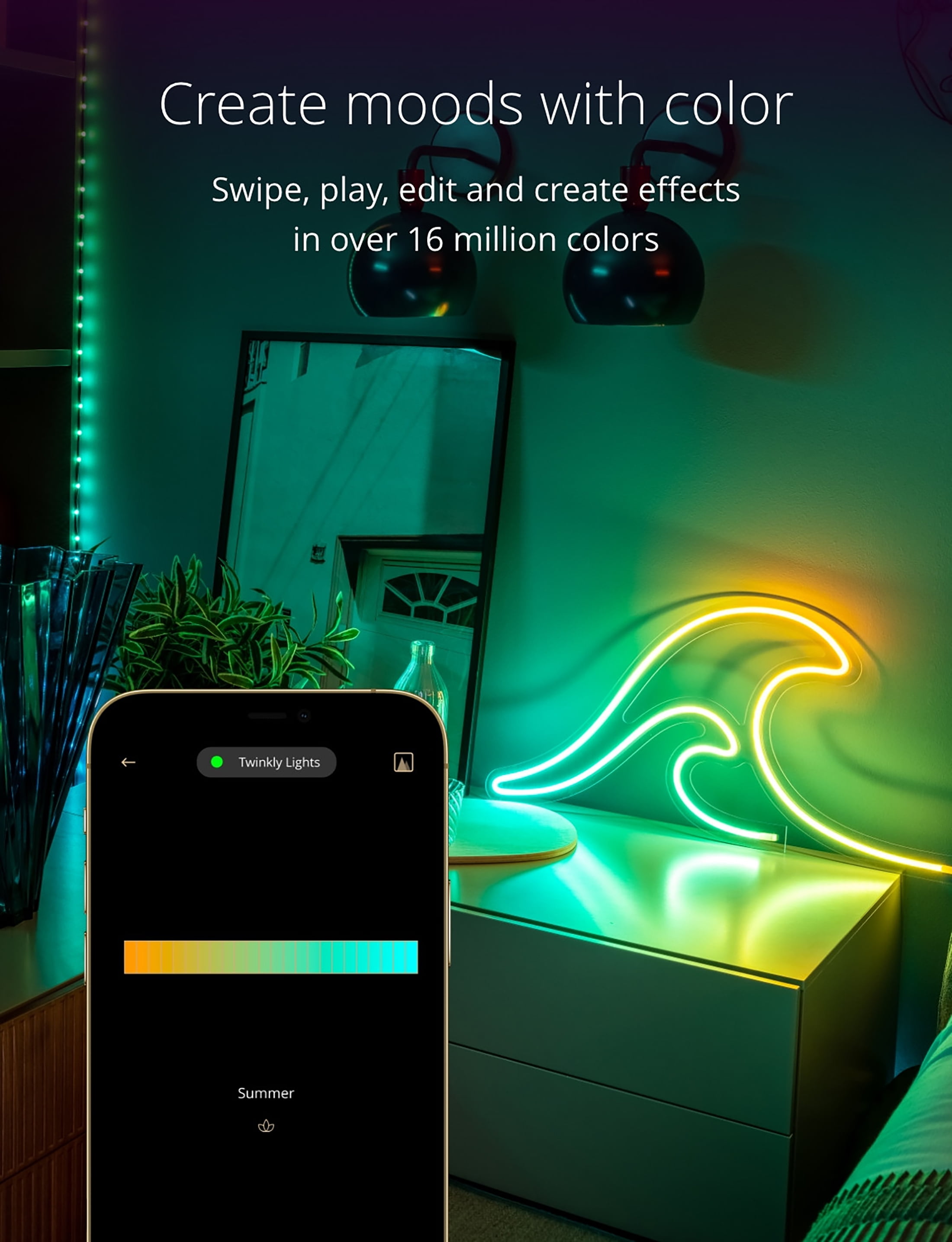 Twinkly Flex – App-Controlled Flexible Multicolor Light Tube with RGB LEDs, 6.5 feet, White Wire, One unit