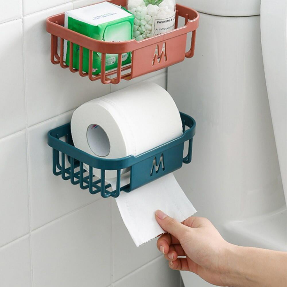 Toilet Paper Holder, Wall Mounted Toilet Paper Holder With Storage Shelf,self-adhesive,  Aluminum Punch-free Tissue Storage Rack