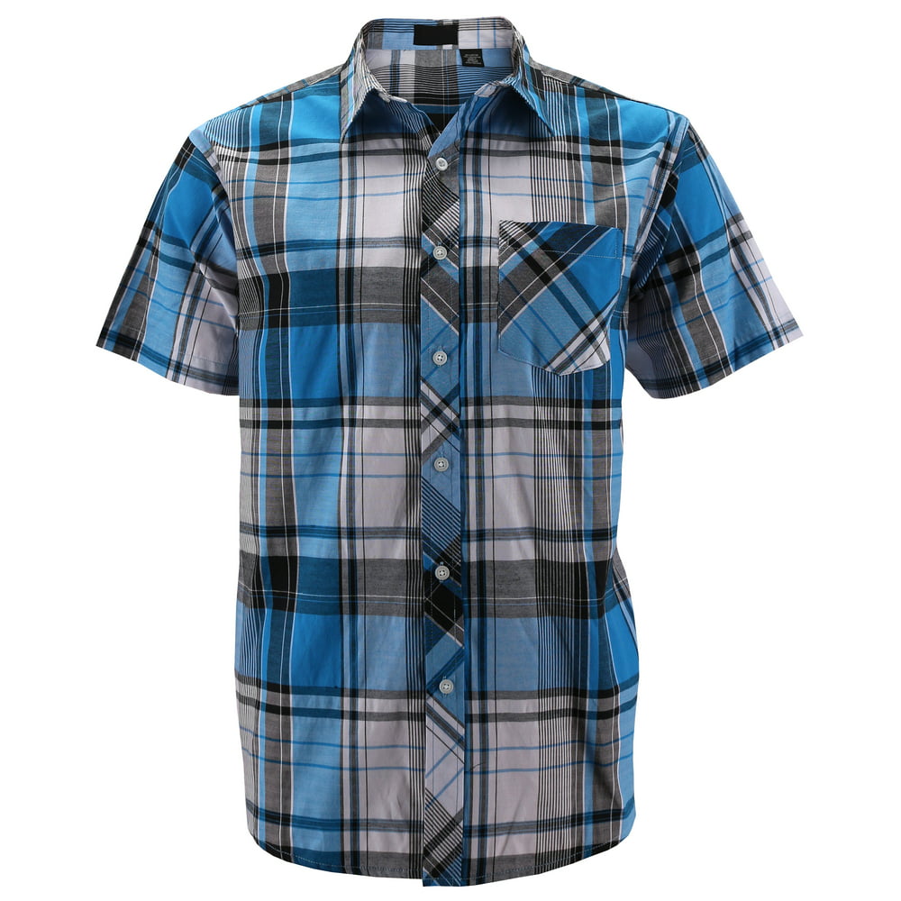 i5 Apparel - Men's Plaid Checkered Button Down Casual Short Sleeve