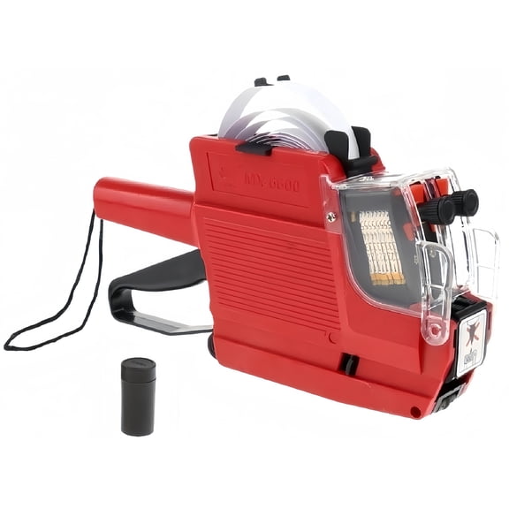 DVWY Red 2-Line Price Label Gun, Portable Handheld Pricing Tag Maker for Retail & Yard Sale