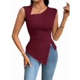 thumbnail image 3 of Womens Asymmetric Neck Slim Fit Cropped Solid Color Tshirt Elegant Basic Top Casual Chic Tee Chestnut Red M, 3 of 9