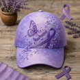thumbnail image 4 of Purple Floral Hummingbird Print Awareness Hat | Unisex, Purple Ribbon Design, Pansy Floral Print, Awareness Support, Baseball Cap(H-Style), 4 of 9