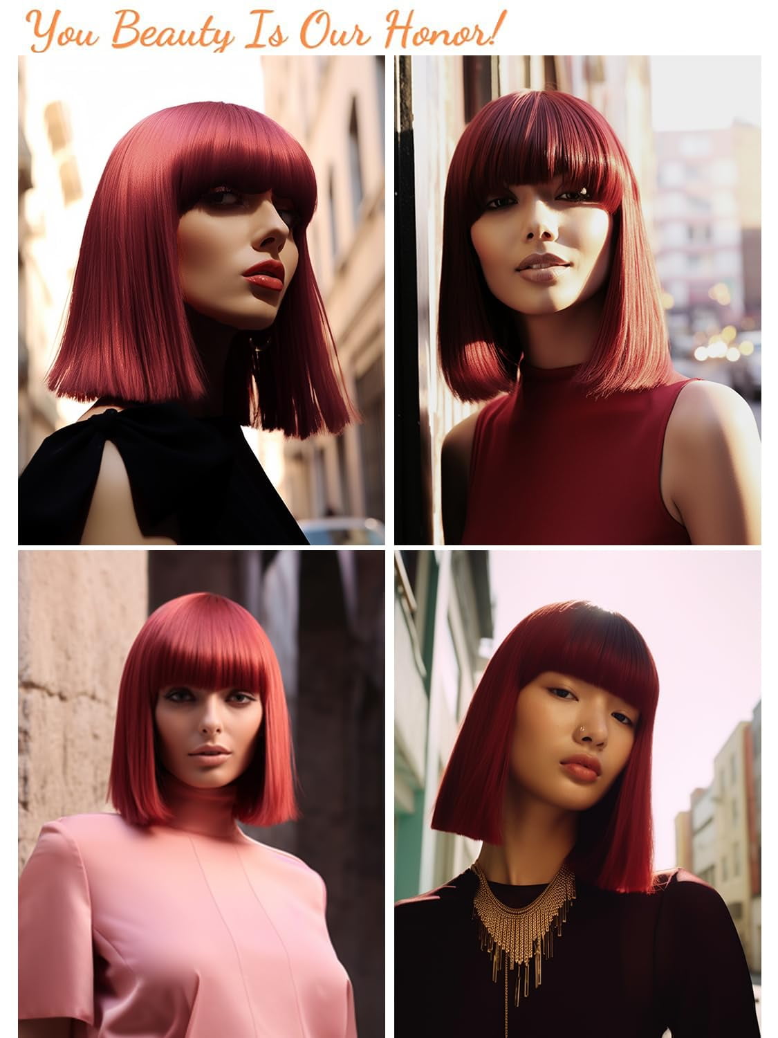 SUCS Short Burgundy Bob Wigs with Bangs,Short Straight Bob Wine Red Wigs for Women Hair Bob Cut Wig Shoulder Length Wig,Natural Looking Cosplay Daily Party Wig